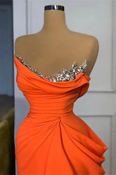Elegant Orange Sleeveless Mermaid Evening Dress Long With Beads